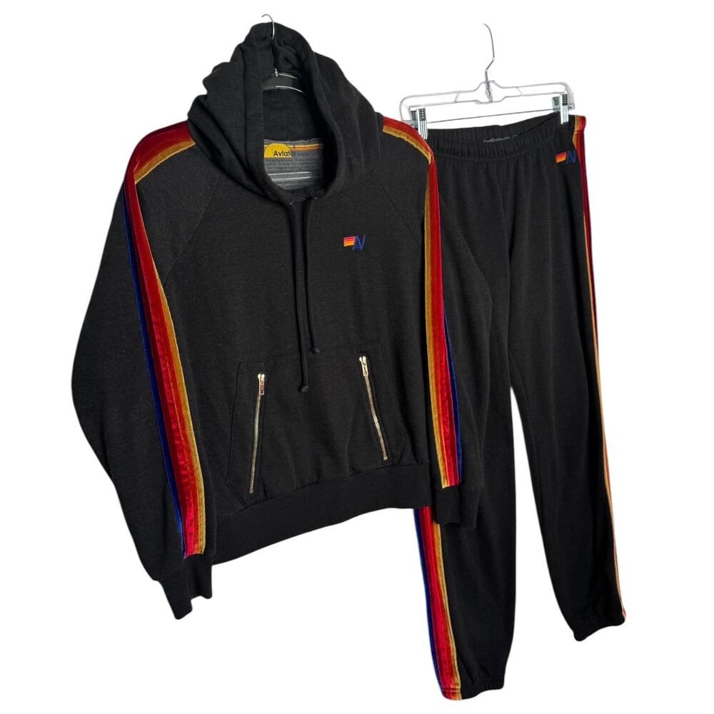 2010s Aviator Nation Rainbow Stripe Hoodie Jogger Set S/L USA - Picture 5 of 16